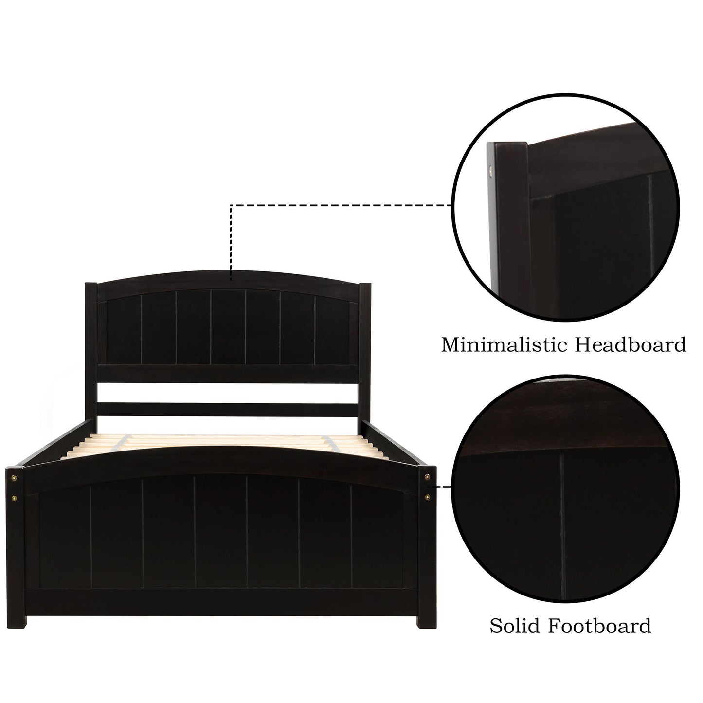 Twin Platform Bed With Headboard, Footboard And Slat Support - Espresso