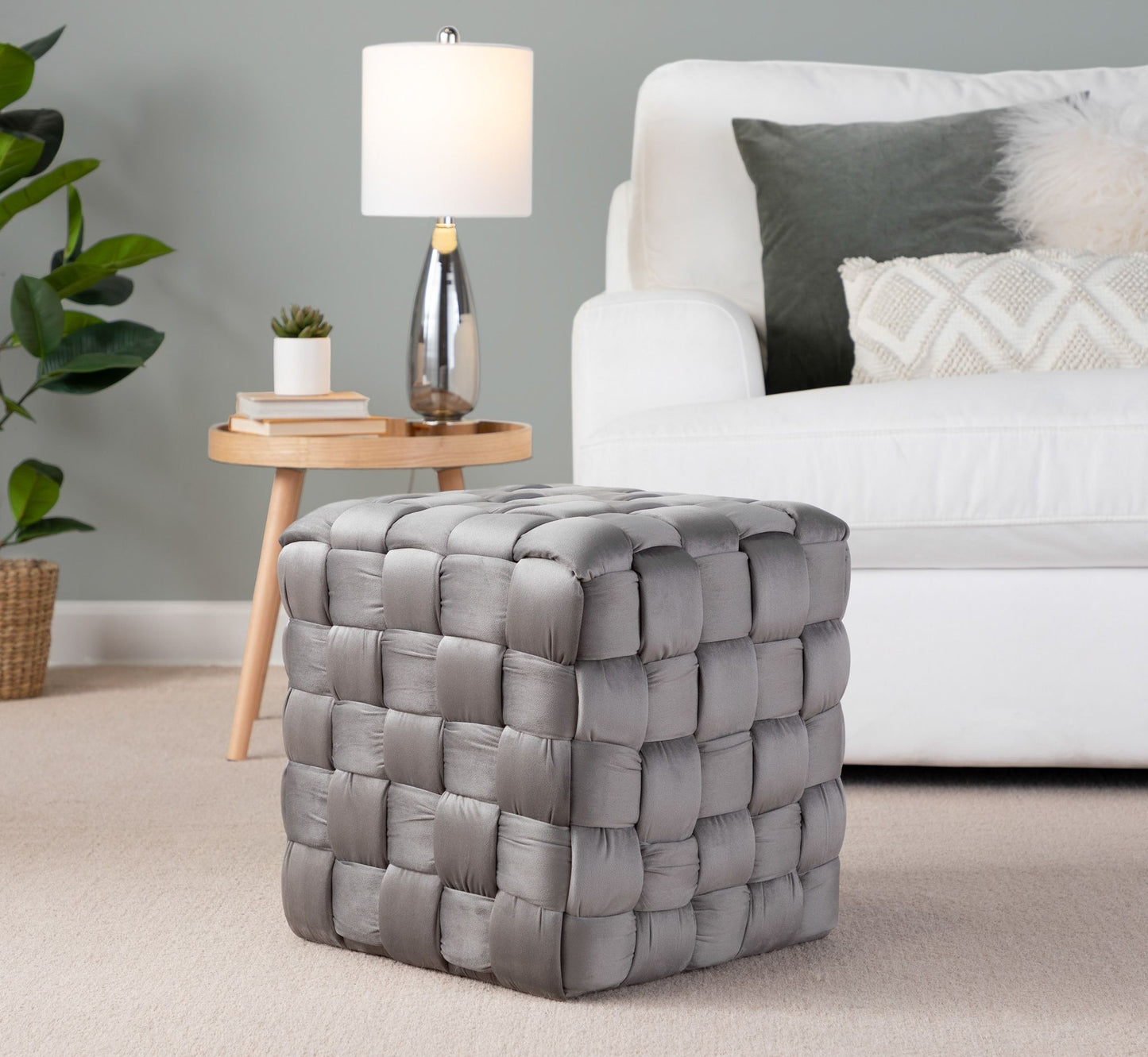 Square Braided Ottoman - Dark Gray