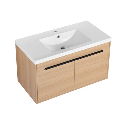 Bathroom Vanity With Resin Countertop Sink, 2 Doors Cabinet Set - Oak