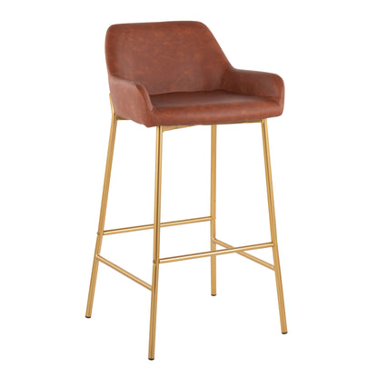 Daniella - Contemporary / Glam Fixed Height Bar Stool (Set of 2) - Gold / Camel