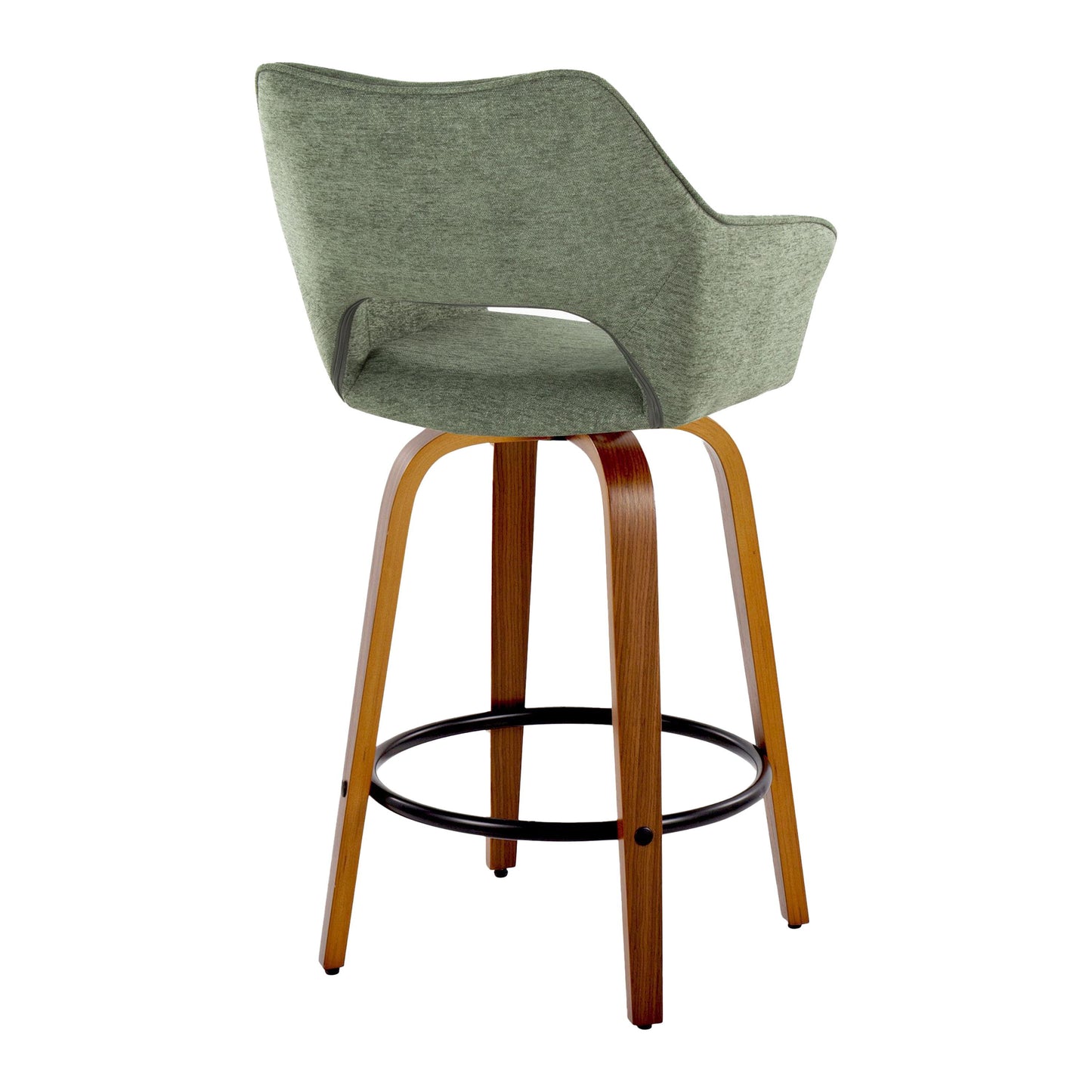 Mustang - Contemporary Fixed Height Counter Stool With Swivel With Round Footrest (Set of 2) - Walnut / Green