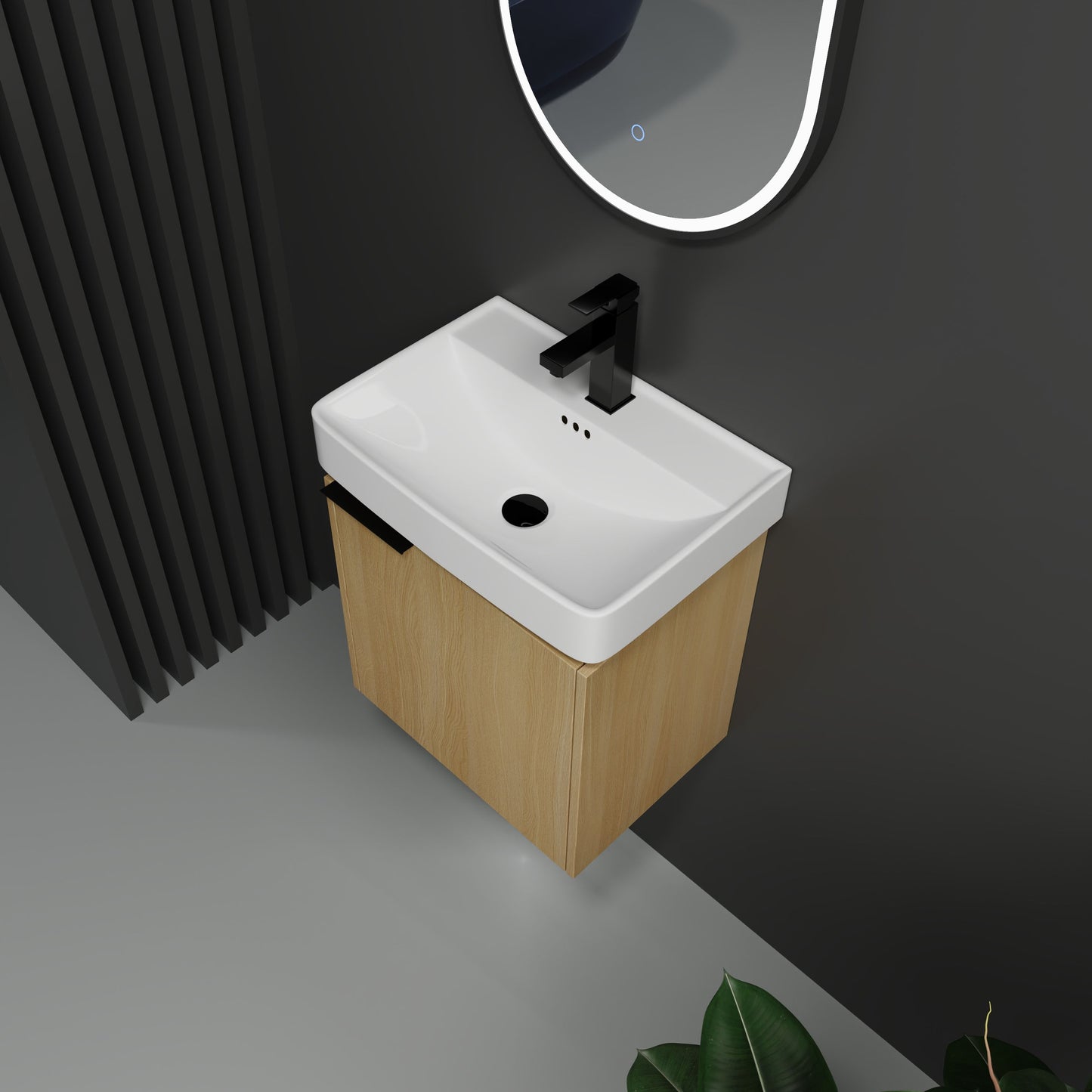 20" Wall Mounted Bathroom Vanity With Ceramic Sink And Storage Cabinet - Oak