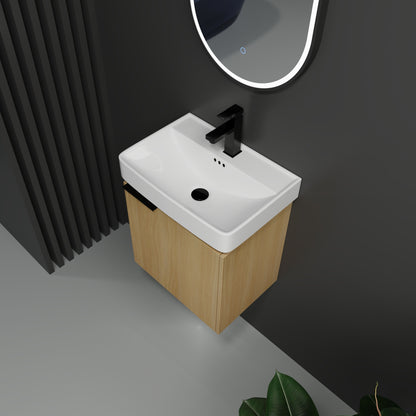 20" Wall Mounted Bathroom Vanity With Ceramic Sink And Storage Cabinet - Oak