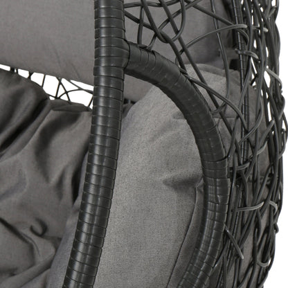 Kylie - Boho Style Hanging Basket Chair Rattan With Water Resistant Cushions - Gray