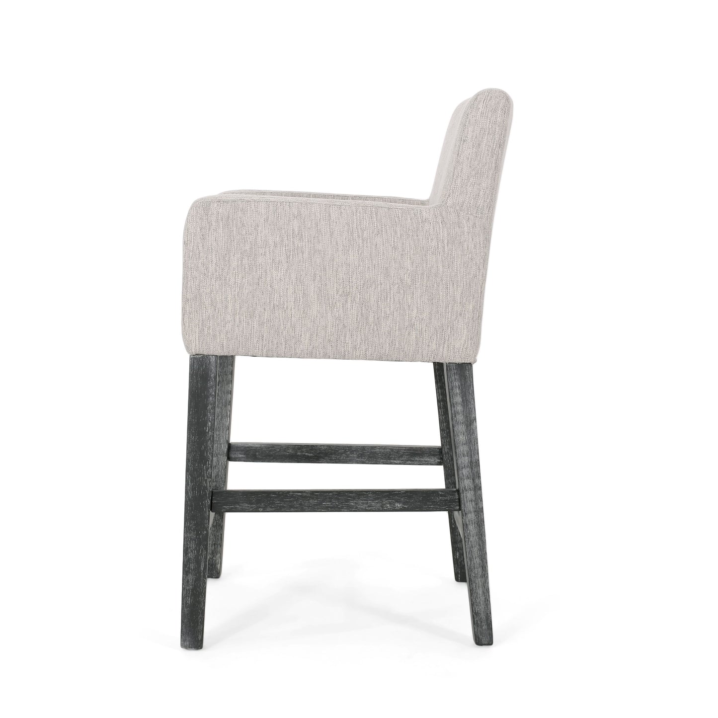 Charmed Upholstered Counter Stool With H Frame Base And Round Arms - Light Gray