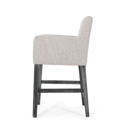 Charmed Upholstered Counter Stool With H Frame Base And Round Arms - Light Gray