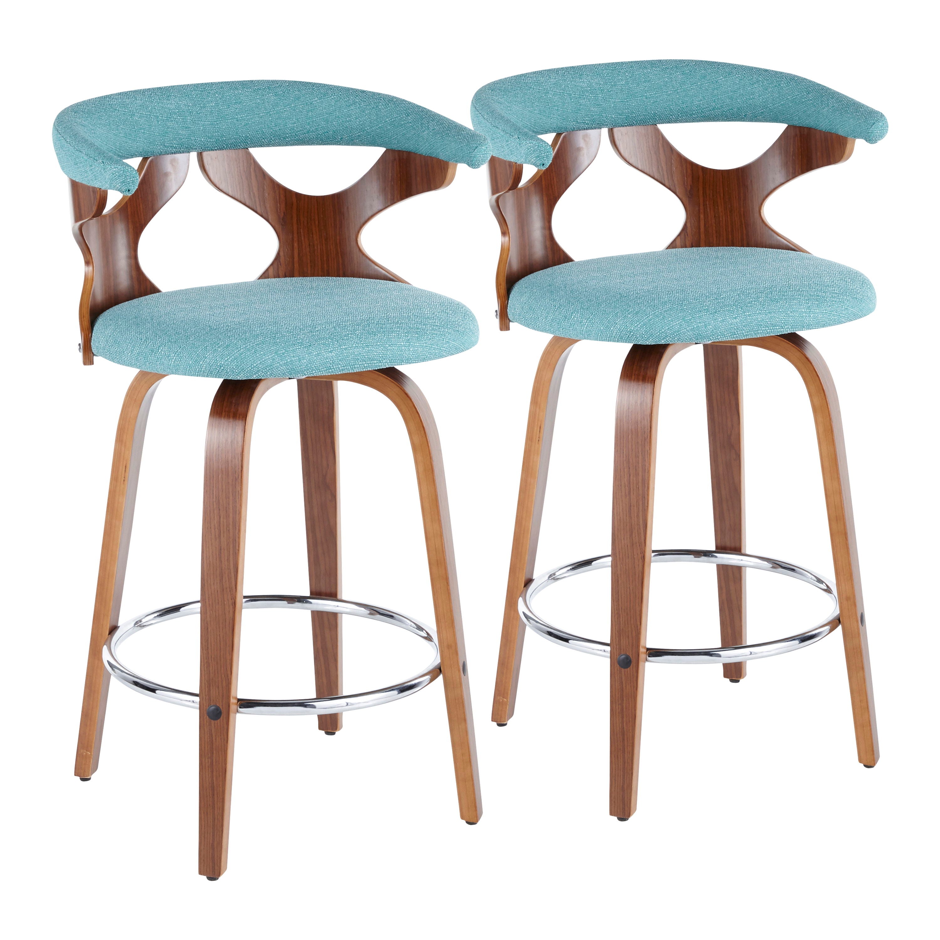 Gardenia - Mid-Century Modern Counter Stool (Set of 2) - Walnut / Teal