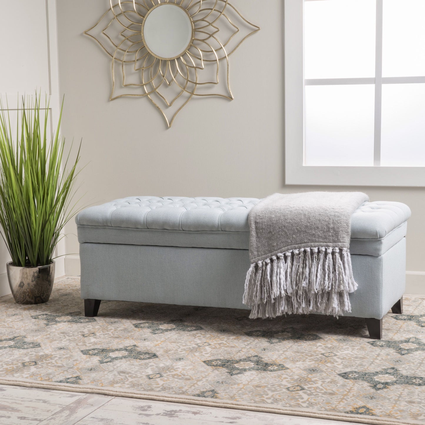 Juliana - Storage Ottoman With Fabric Upholstery - Light Blue