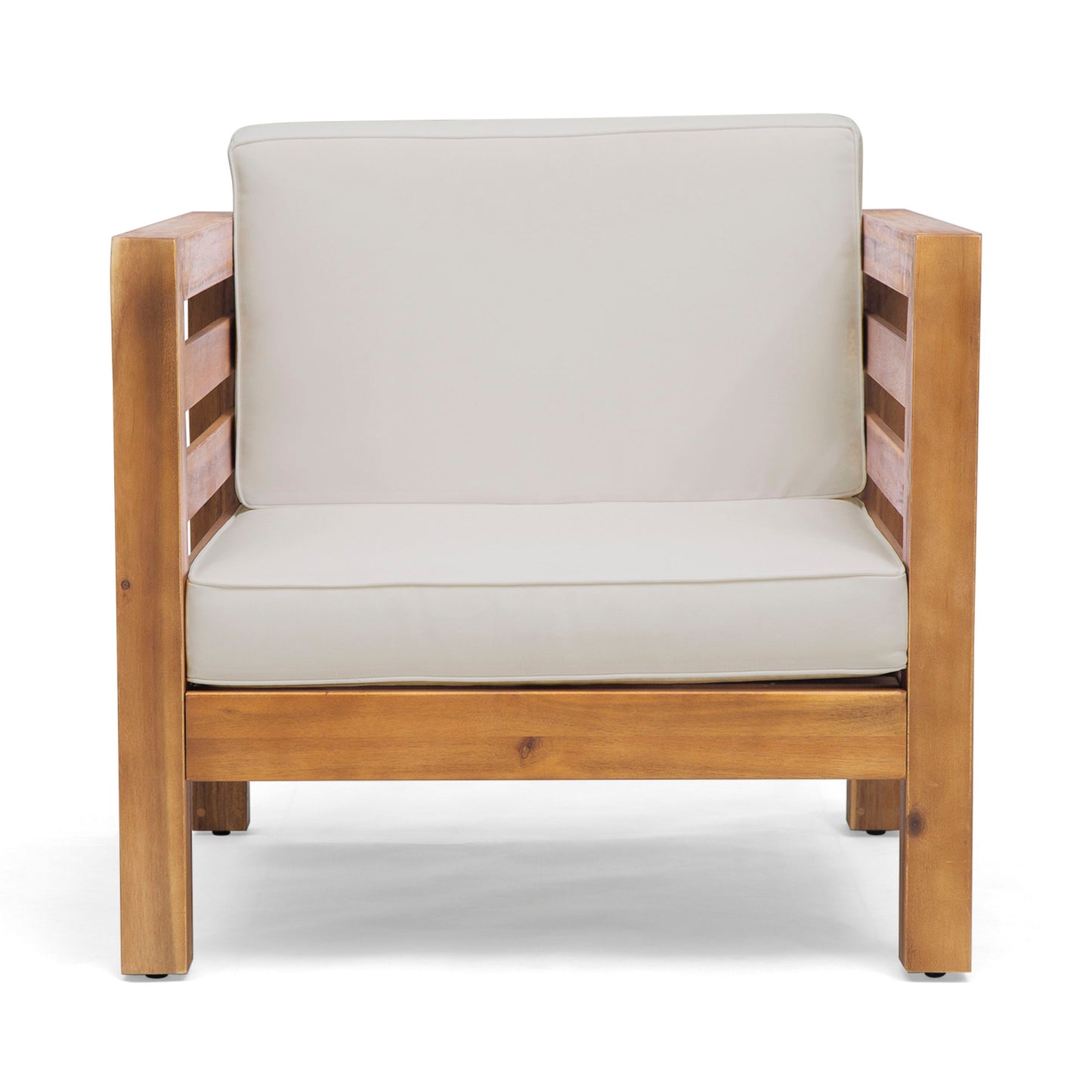 Outdoor Club Chair, Acacia Wood Patio Chair With Fabric Cushion For Backyard, Poolside - Teak / Beige