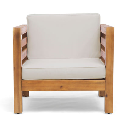 Outdoor Club Chair, Acacia Wood Patio Chair With Fabric Cushion For Backyard, Poolside - Teak / Beige