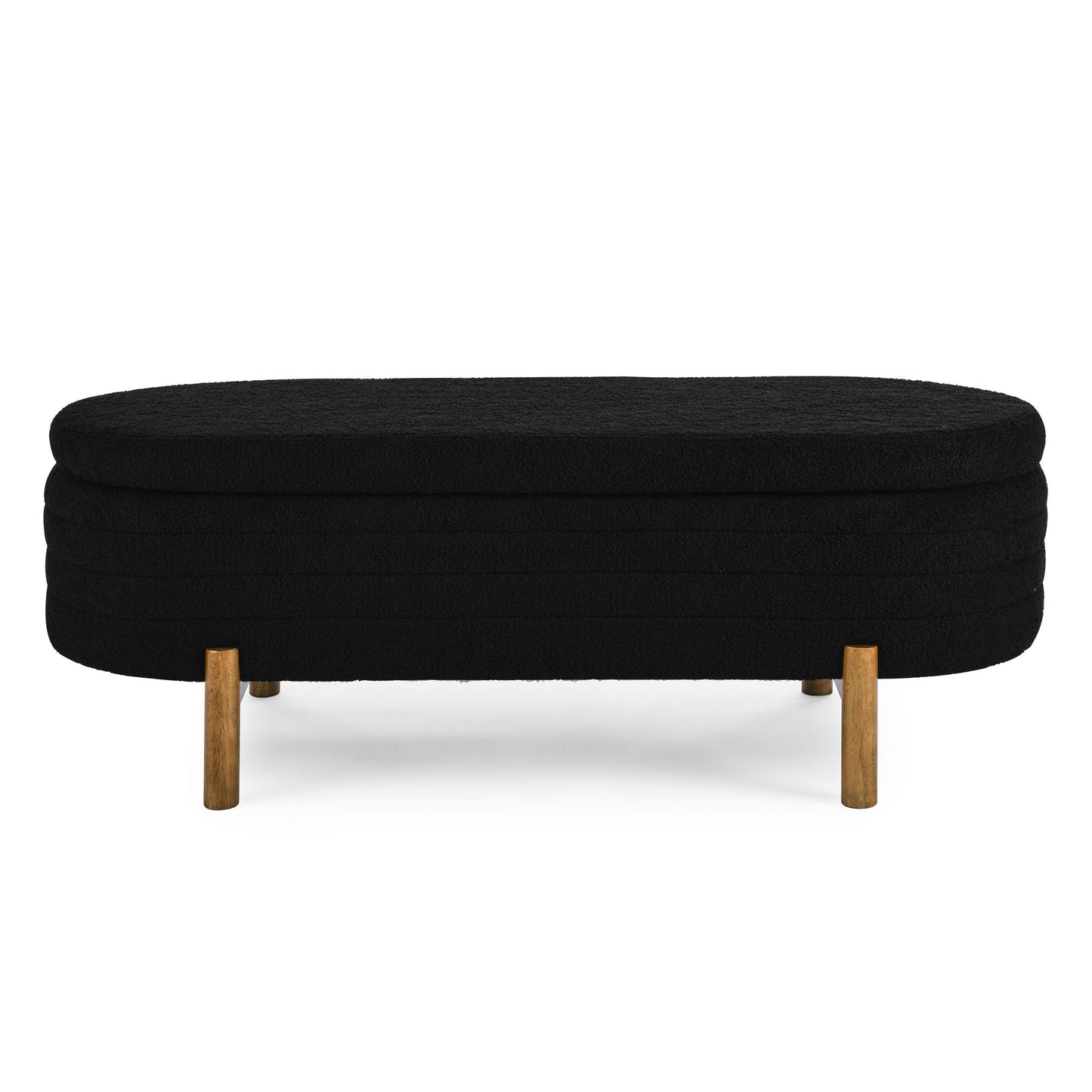 Ottoman Oval Storage Bench With Rubber Wood Legs - Black