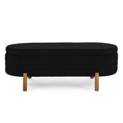 Ottoman Oval Storage Bench With Rubber Wood Legs - Black