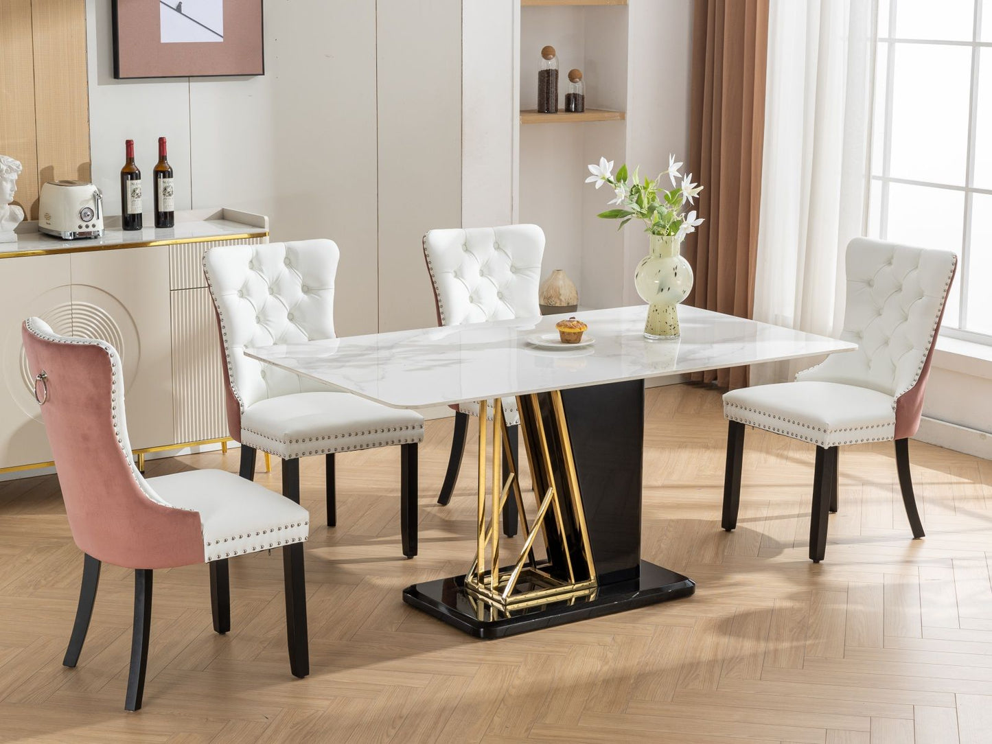 Nikki - Modern, High-End Tufted Solid Wood Contemporary And Velvet Upholstered Dining Chair With Wood Legs Nailhead Trim (Set of 2) - White / Pink