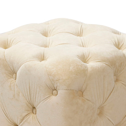 Modern Velvet Upholstered Ottoman, Exquisite Small End Table, Soft Foot Stool, Dressing Makeup Chair, Comfortable Seat For Living Room, Bedroom, Entrance - Beige