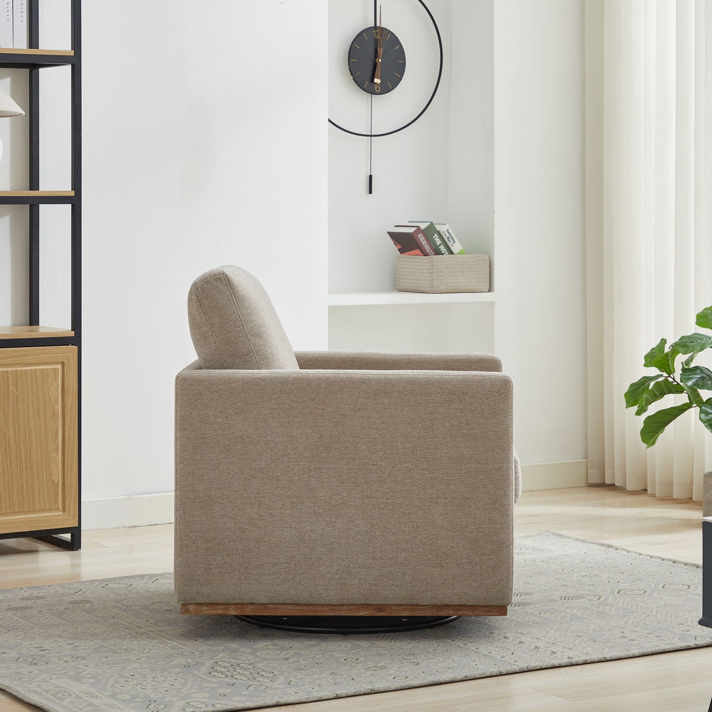 Modern Square Upholstered Swivel Accent Chair 360 Degree Lounge Armchair - Taupe