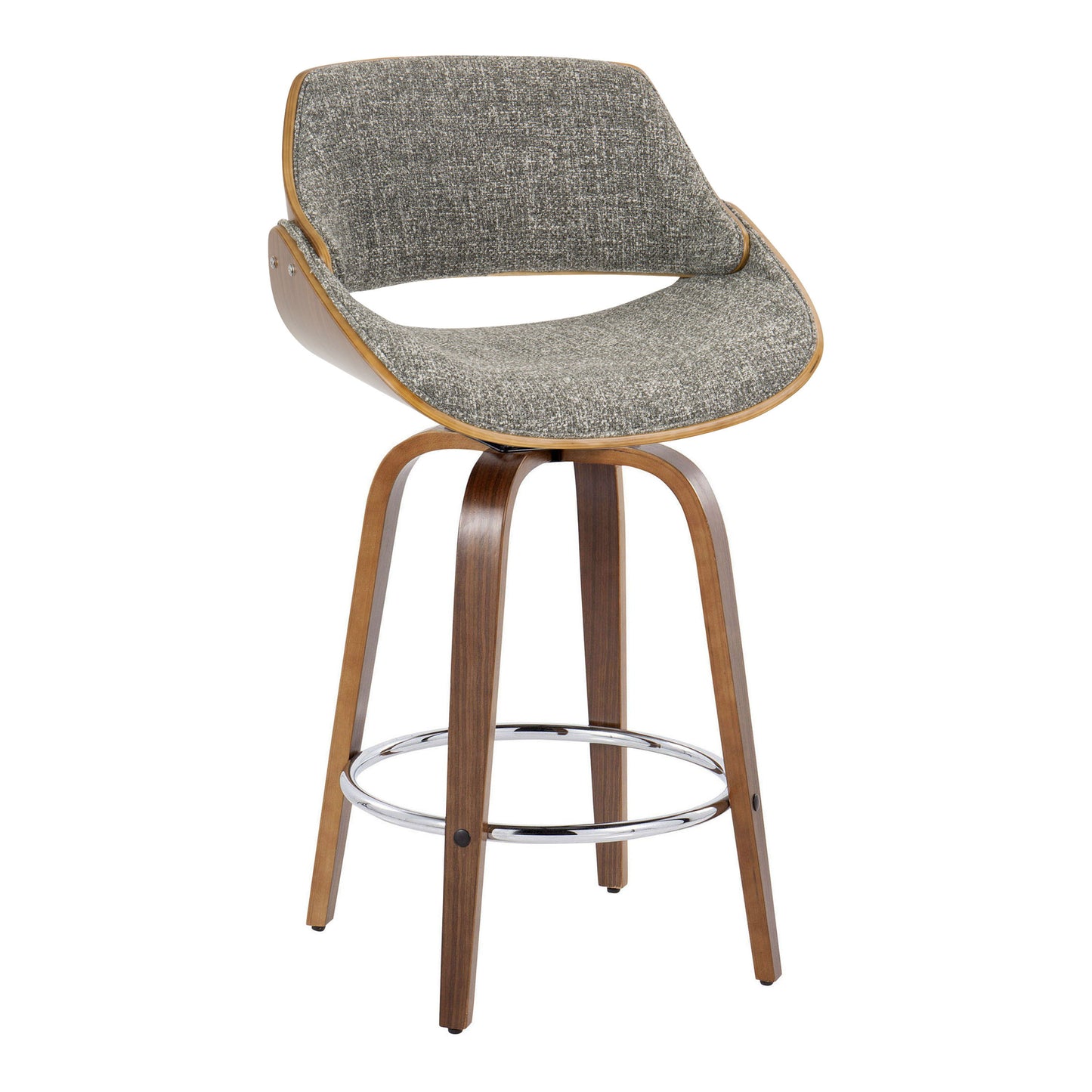 Fabrizzi - Mid-Century Modern Fixed Height Counter Stool With Swivel With Round Footrest (Set of 2) - Walnut / Gray