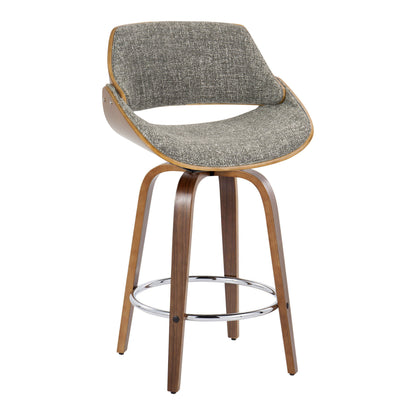 Fabrizzi - Mid-Century Modern Fixed Height Counter Stool With Swivel With Round Footrest (Set of 2) - Walnut / Gray