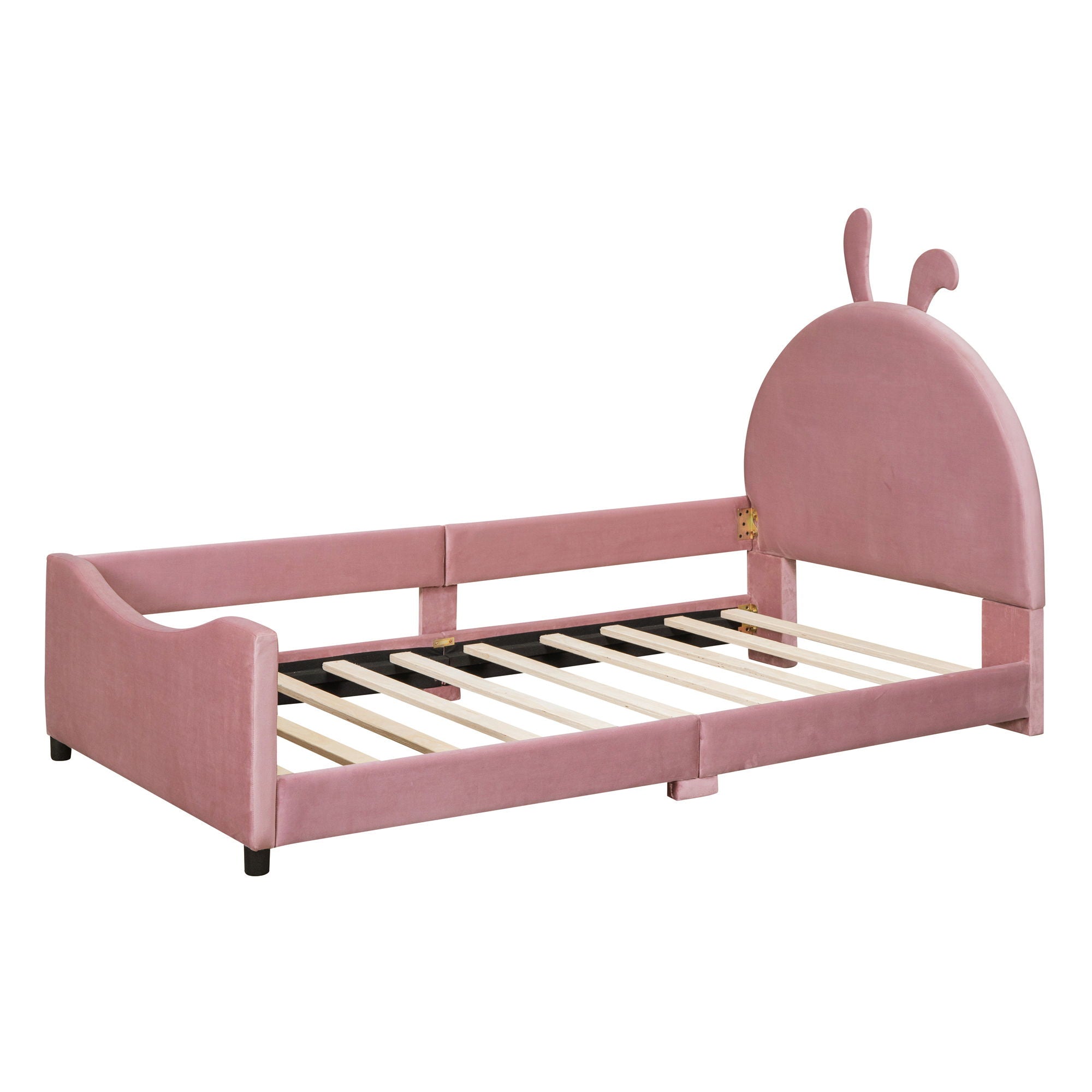 Twin Size Upholstered Daybed With Rabbit Ear Shaped Headboard - Pink