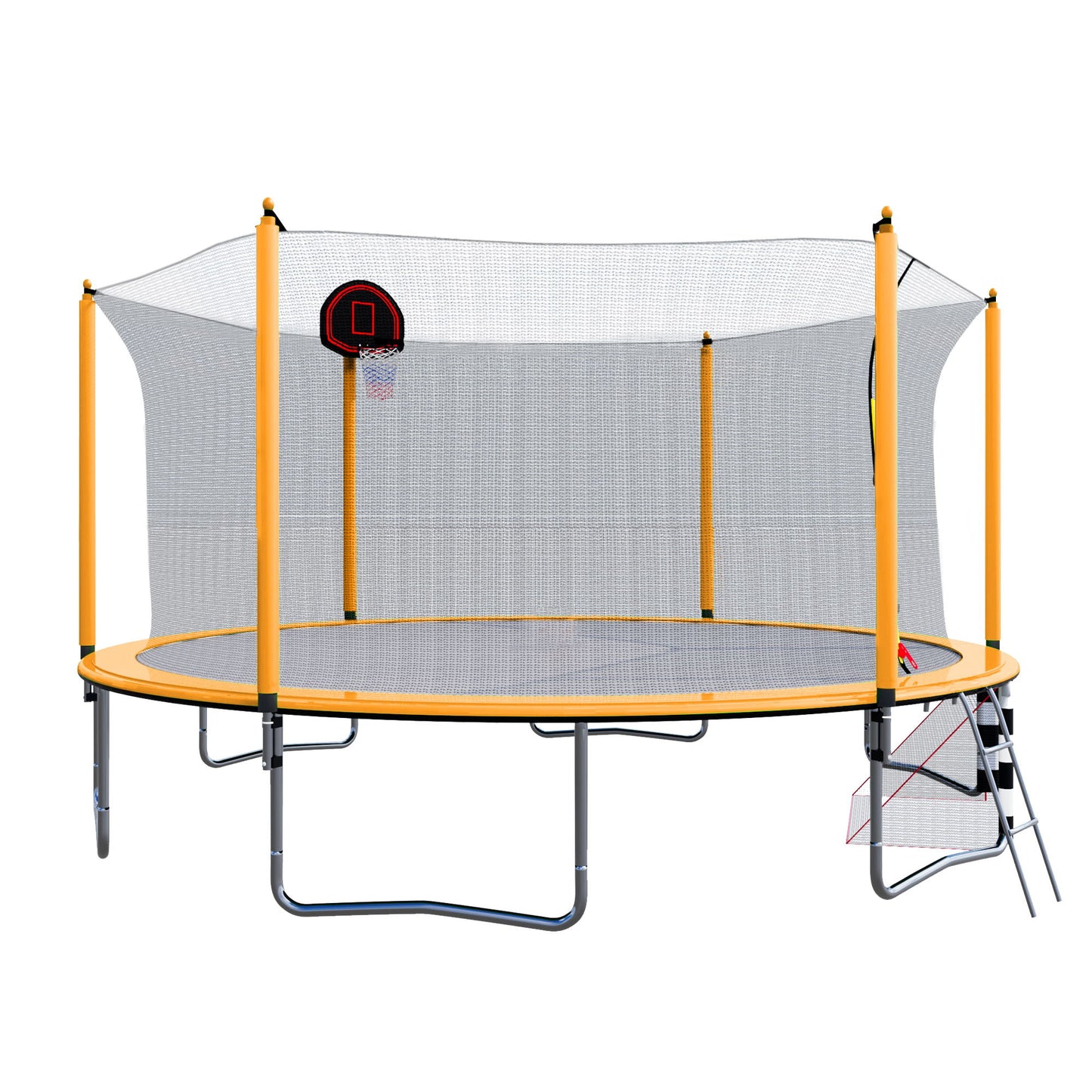 16Ft Trampoline With Basketball Hoop Pump And Ladder (Inner Safety Enclosure) With Soccer Goal - Orange