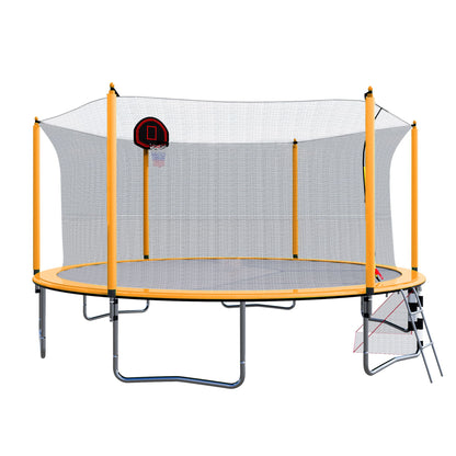 16Ft Trampoline With Basketball Hoop Pump And Ladder (Inner Safety Enclosure) With Soccer Goal - Orange