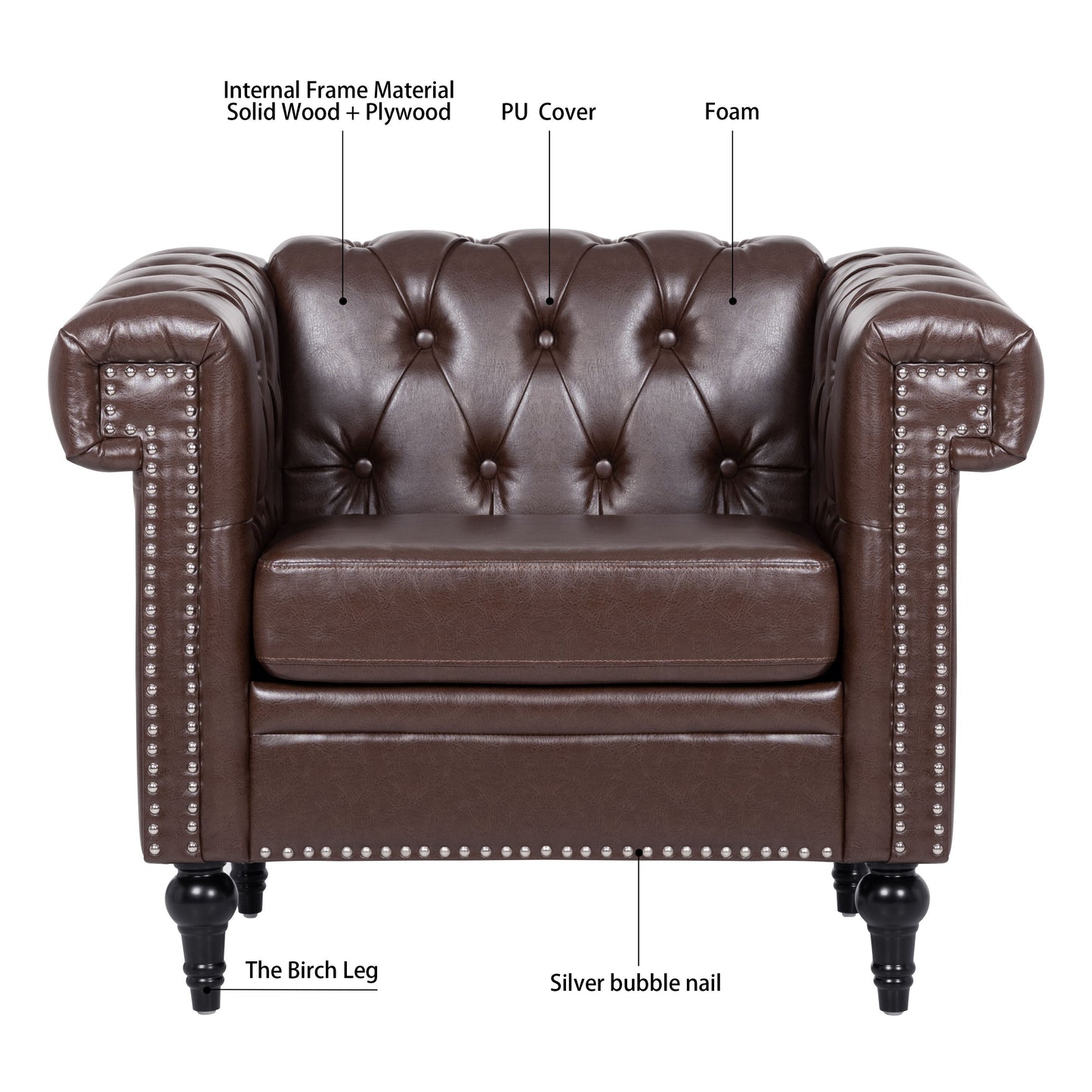 1 Seater Aesthetic Sofa For Living Room - Brown