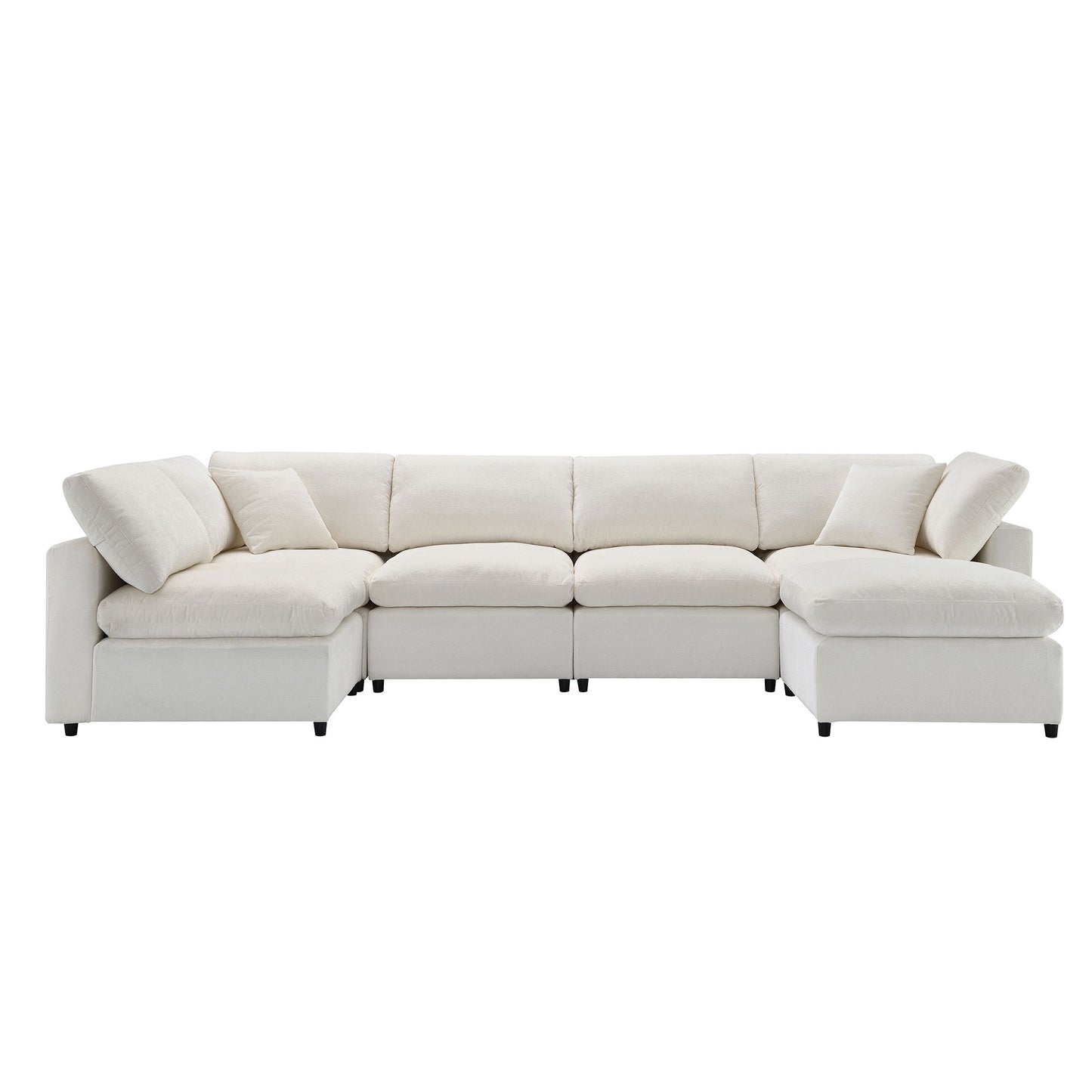 Modern Modular Cloud Sofa Bed, 6 Seat Chenille Sectional Couch Set With Ottoman, Free Combination, Convertible U Shaped Sleeper Sofa - Beige