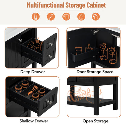 Transitional Style Bathroom Vanity Cabinet Combo With Ceramic Sink, Soft Close Door - Black