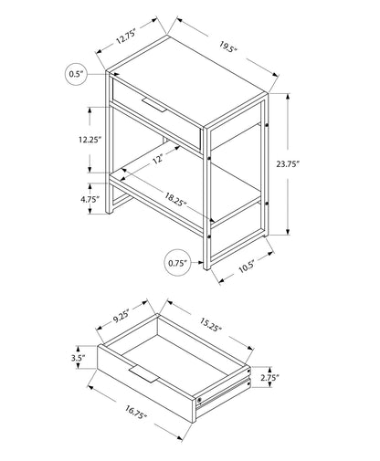 Accent Side Table, Storage Drawer, Contemporary And Modern - Gray
