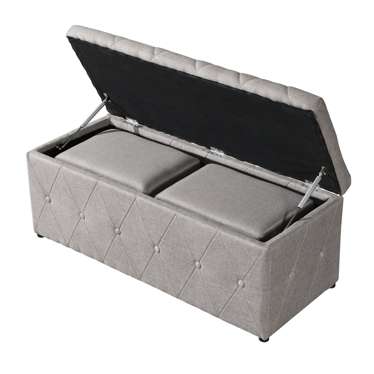 Rectangular Storage Ottoman Linen With 2 Set Ottomans - Beige
