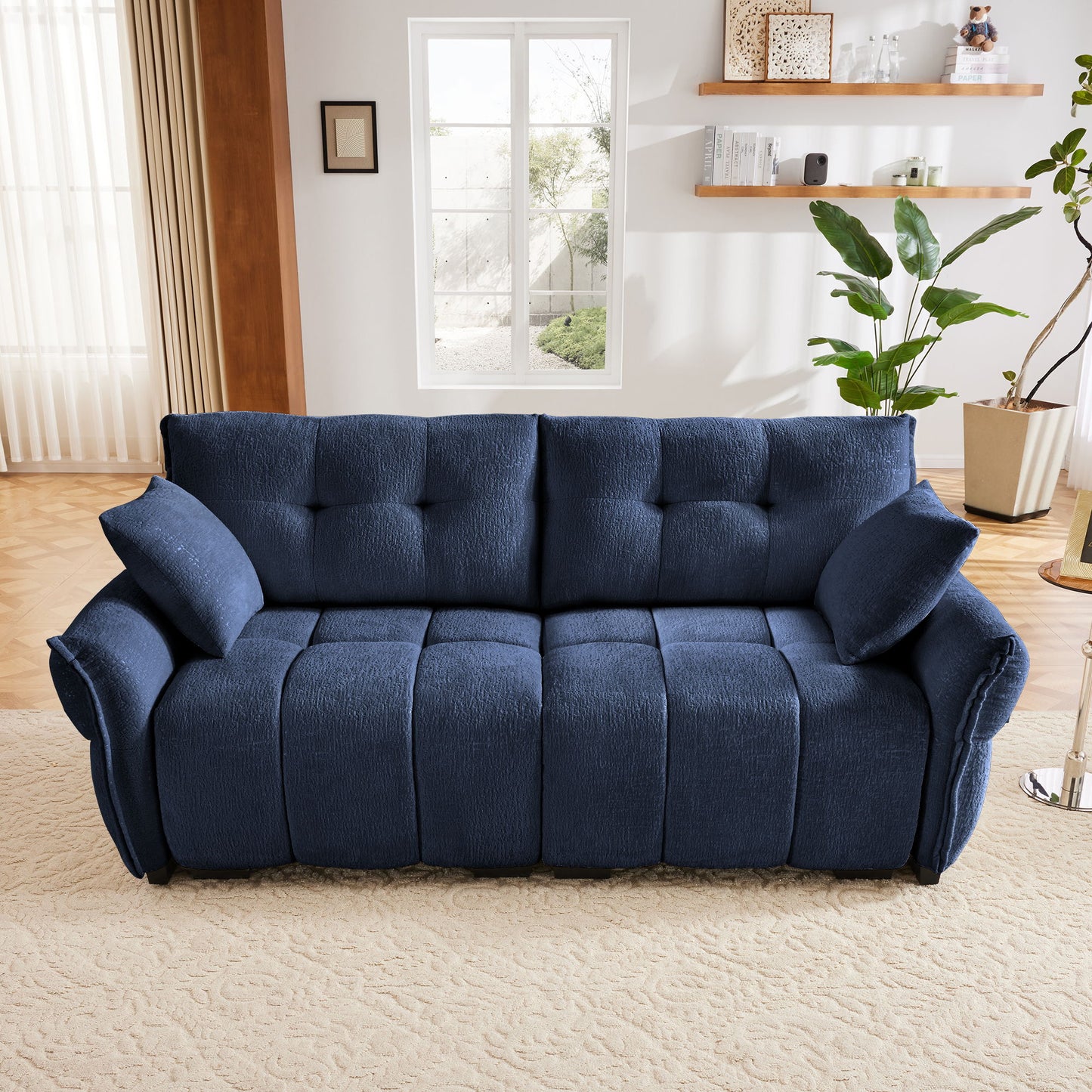 Modern Premium 2 Seater Sofa Ergonomic Design With High Resilience Foam Cushions - Blue