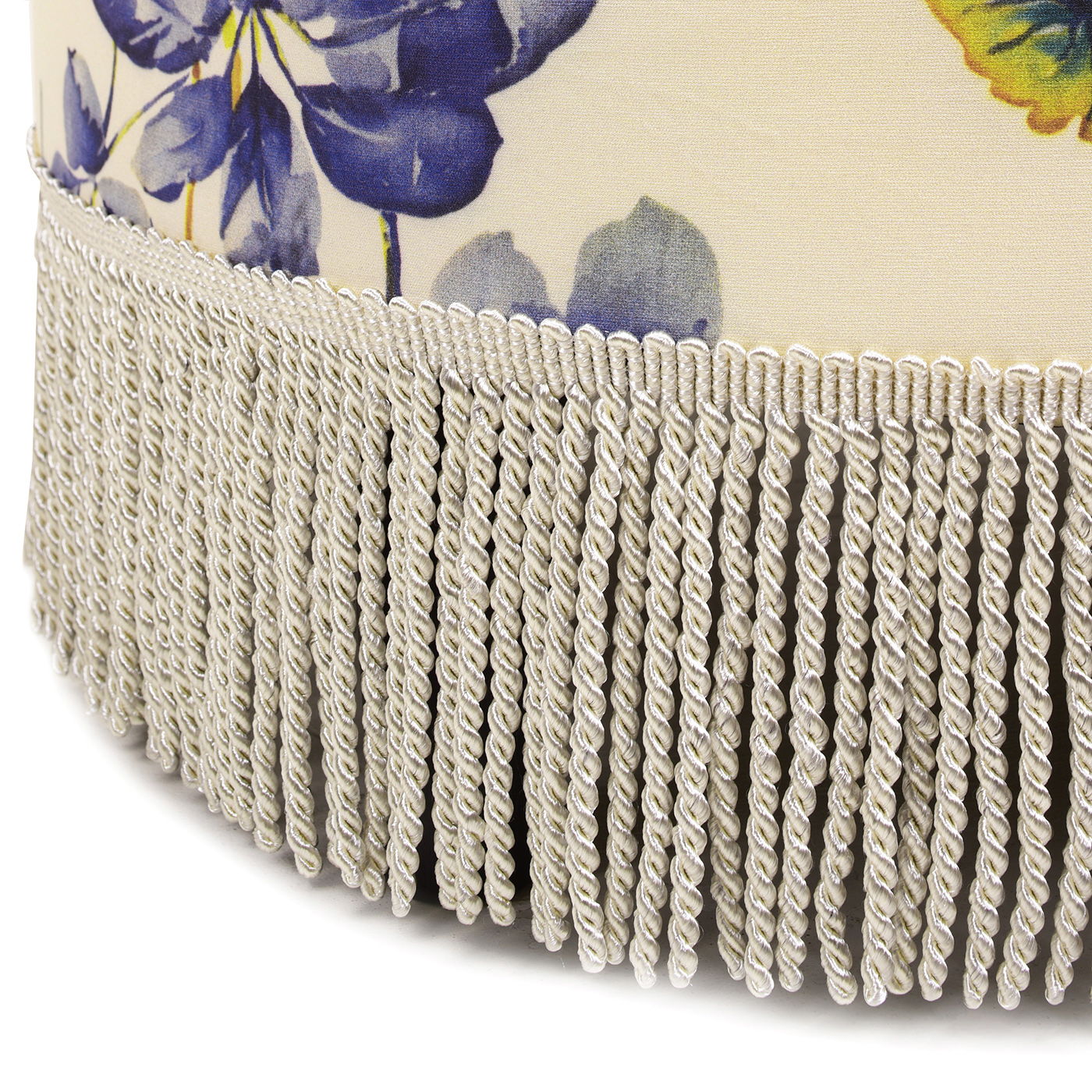 Yolanda - Tropical Floral Round Upholstered Accent Ottoman - Beige / Ivory