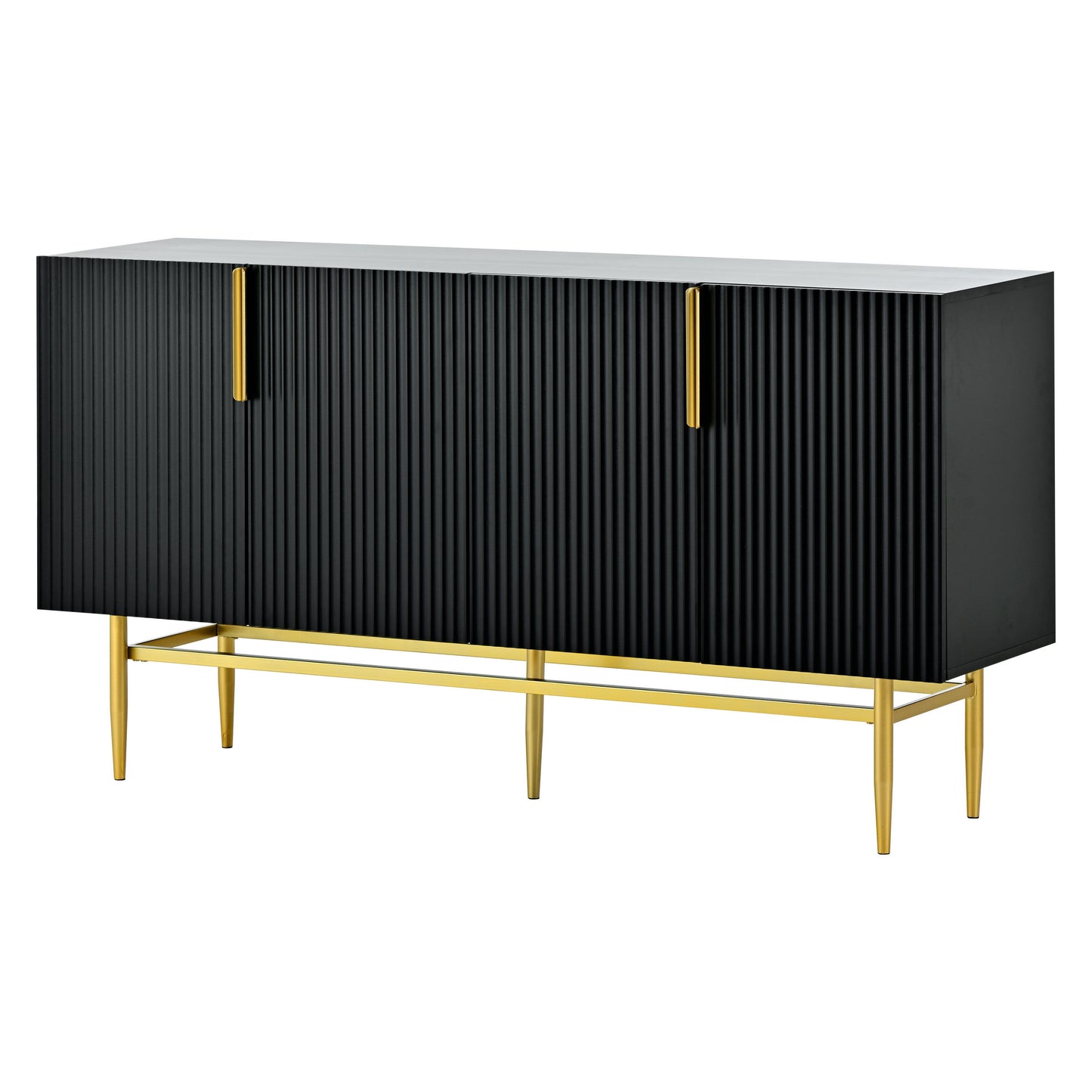 Modern Elegant 4 Door Sideboard Gold Metal Handle Buffet Cabinet For Dining Room, Living Room, Bedroom, Hallway - Black