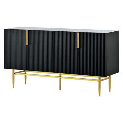 Modern Elegant 4 Door Sideboard Gold Metal Handle Buffet Cabinet For Dining Room, Living Room, Bedroom, Hallway - Black