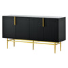 Modern Elegant 4 Door Sideboard Gold Metal Handle Buffet Cabinet For Dining Room, Living Room, Bedroom, Hallway - Black