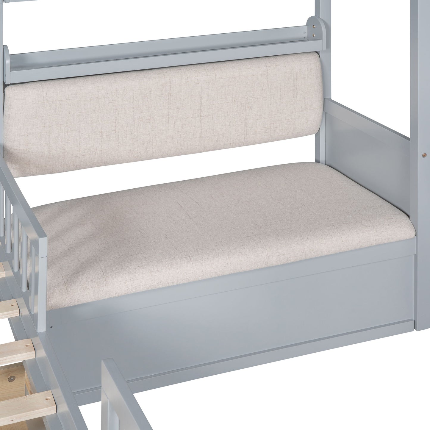Twin Size House Bed With Sofa, Kids Platform Bed With 2 Drawers And Storage Shelf - Gray