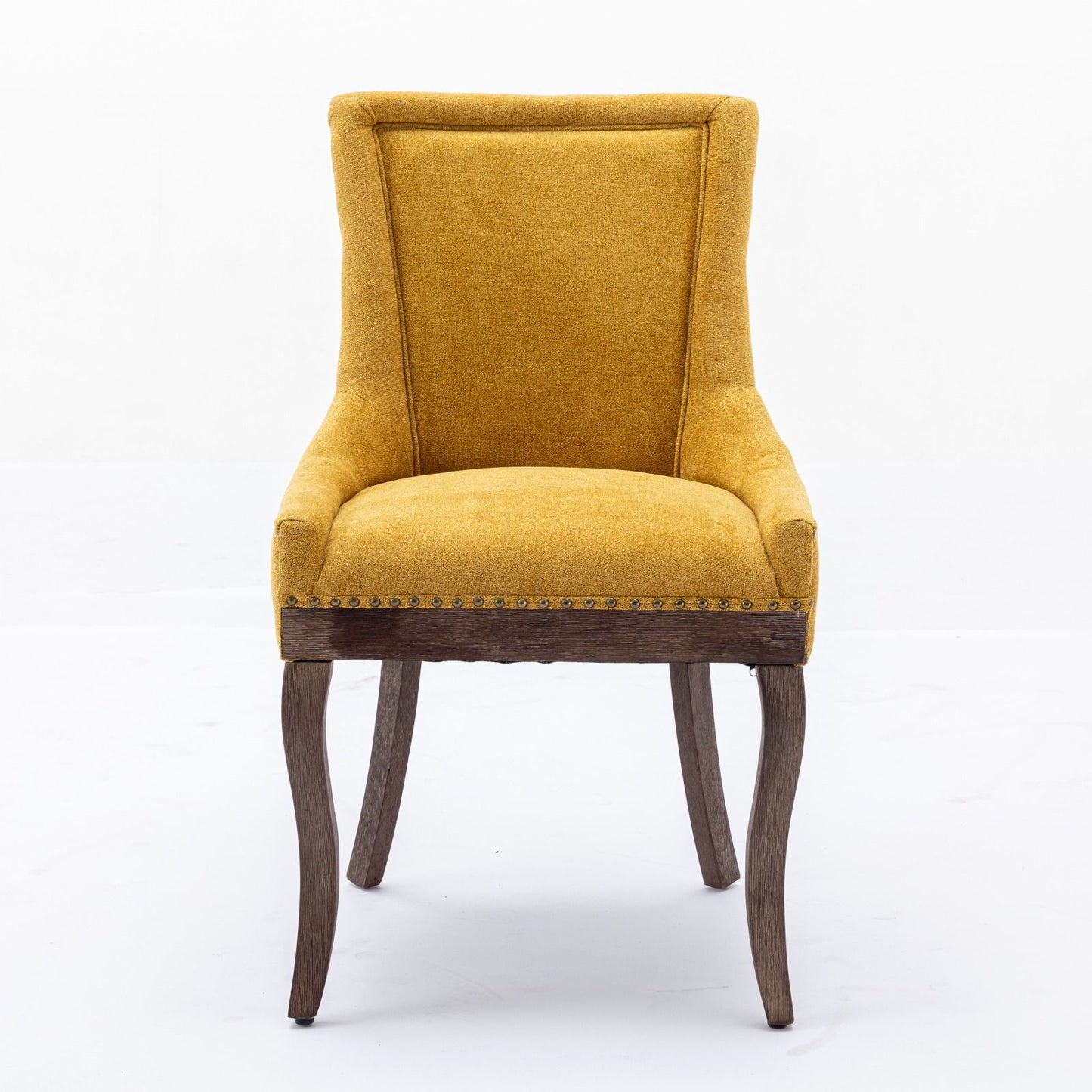 Ultra Side Dining Chair, Thickened Fabric Chairs With Neutrally Toned Solid Wood Legs, Bronze Nail Head (Set of 2) - Golden Yellow