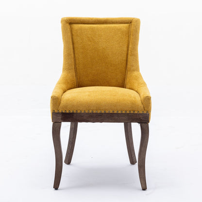 Ultra Side Dining Chair, Thickened Fabric Chairs With Neutrally Toned Solid Wood Legs, Bronze Nail Head (Set of 2) - Golden Yellow