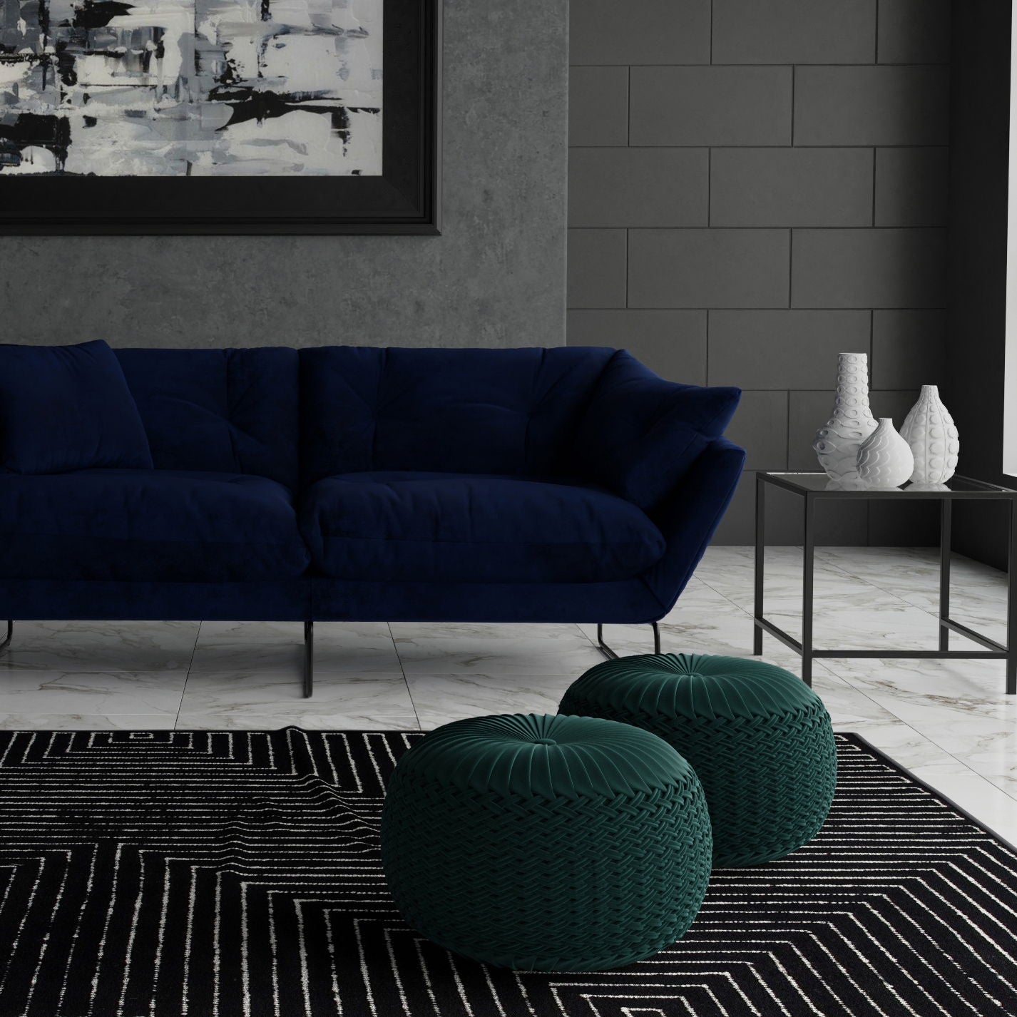 Grafton - Velvet Round Pouf - Teal