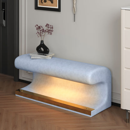 Modern Leather Upholstered Entryway Bench With LED Sensor Light Ottoman For Living Room, Or End Of Bed - Blue