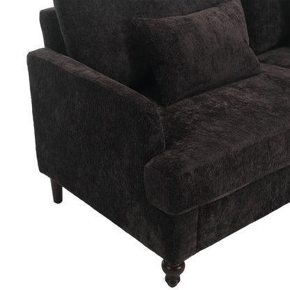 Mid Century Modern Chenille Fabric Loveseat Sofa With Brown Wood Feet, 2 Seat Upholstered Couch For Living Room Or Bedroom - Black