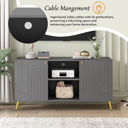 Modern TV Stand For TVs Up To 55", Entertainment Center Media Console, Adjustable Shelf, Metal Legs, Handles And Anti-Tip Device For Living Room - Gray