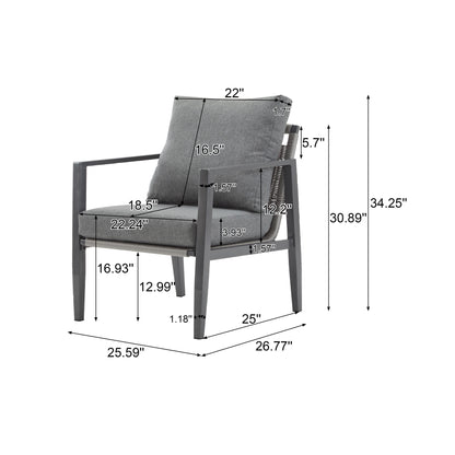 Modern Aluminum Lounge Chair With Rope Accents And Cushions For Indoor And Outdoor Spaces - Gray