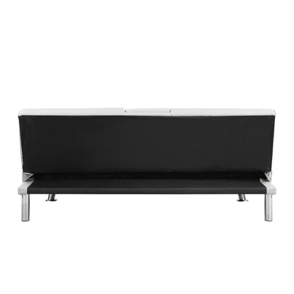 Sofa Bed With Armrest Two Holders Wood Frame, Stainless Leg, Futon - White