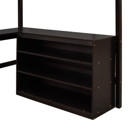 Full Size Loft Bed With Shelves With Desk - Espresso