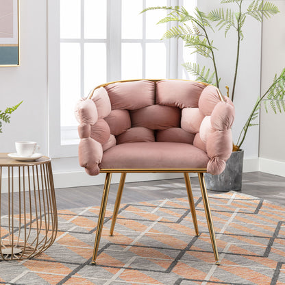 Luxury Modern Simple Leisure Velvet Single Sofa Chair Bedroom Lazy Person Household Dresser Stool Manicure Table Back Chair (Set of 2) - Pink