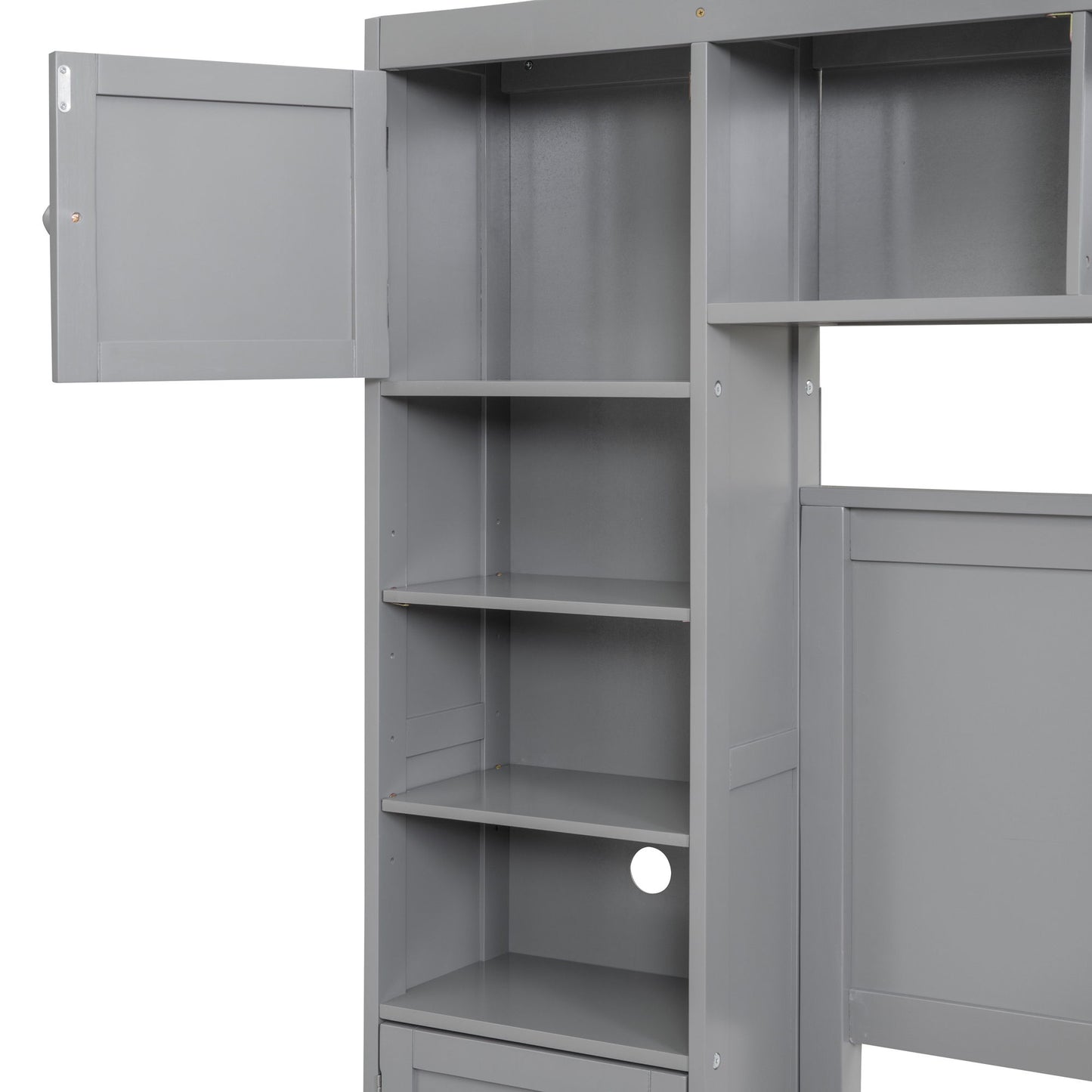 Full Size Bed With All In One Cabinet And Shelf - Gray