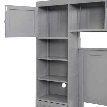 Full Size Bed With All In One Cabinet And Shelf - Gray