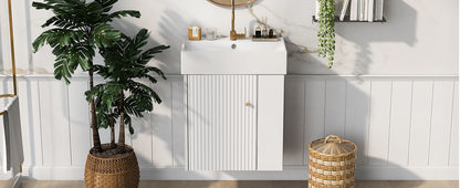 Modern Floating Bathroom Vanity With Ceramic Basin Perfect For Small Bathrooms, Right Side Storage - White