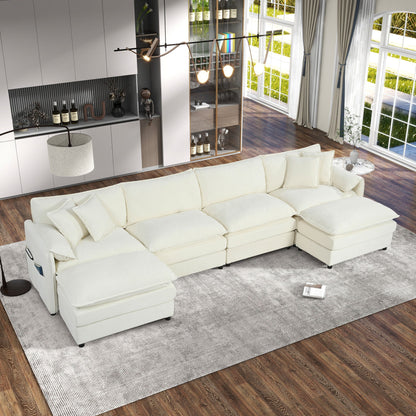Elegant Modular Sectional Sofa Oversized Deep Seat U Shaped Couch Set Chenille - Beige