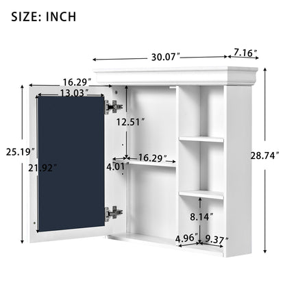 Bathroom Medicine Cabinet With Mirror, Wall Mounted Mirror Cabinet & Storage Organizer, Over The Toilet Storage White Storage Cabinet For Bathroom - White